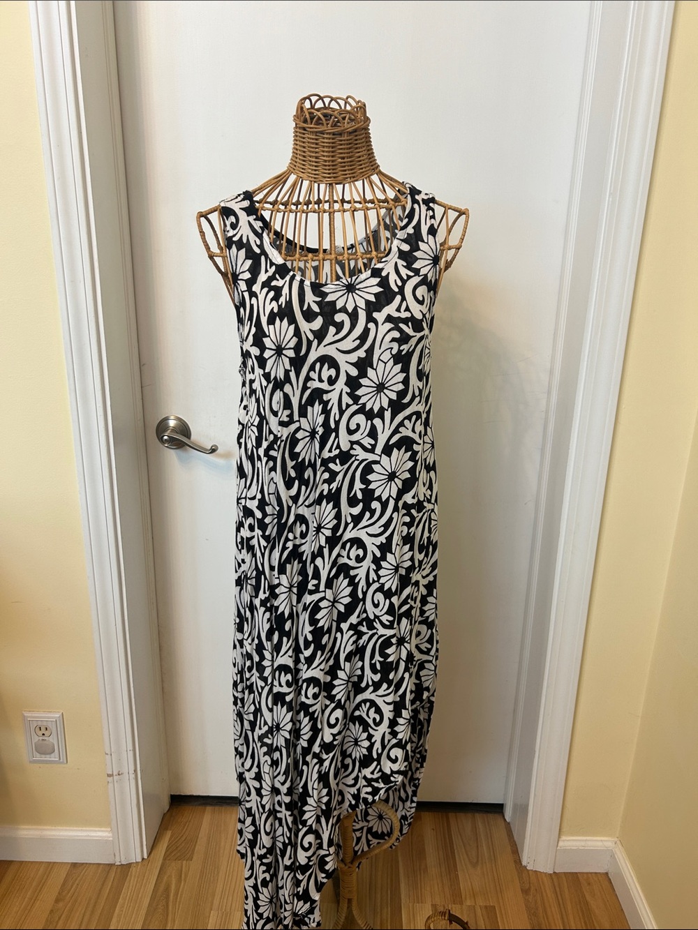 Sleeveless Black and White Floral Maxi Dress